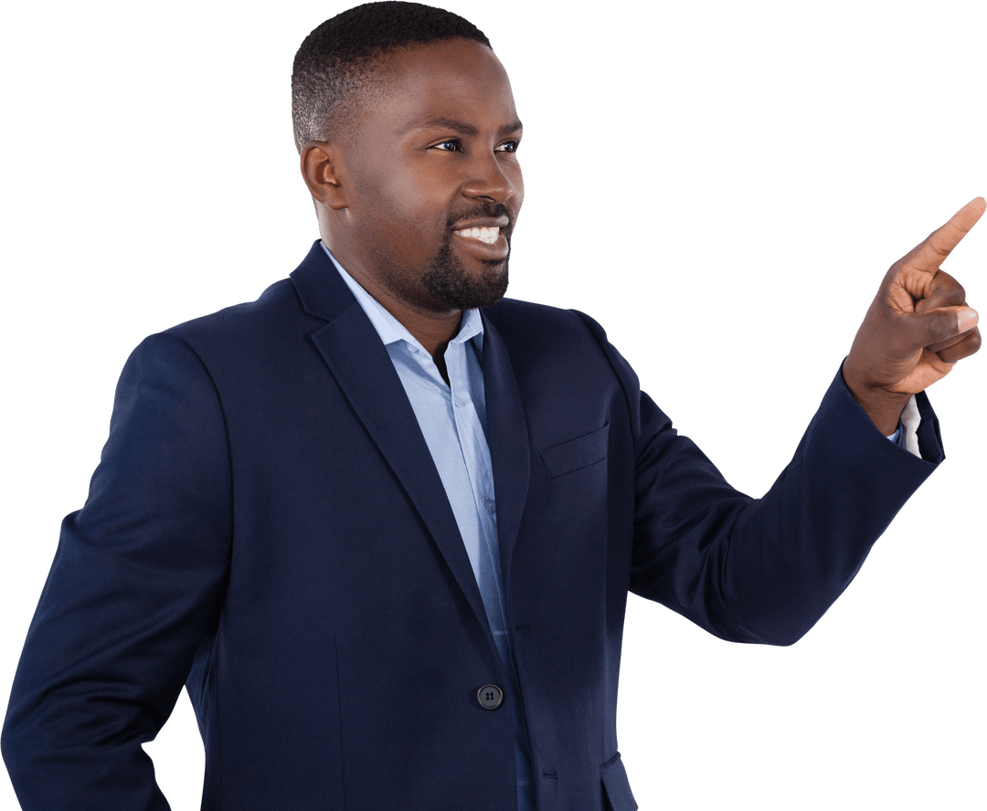 Transparent Visionary Businessman in Blue Suit Interacting