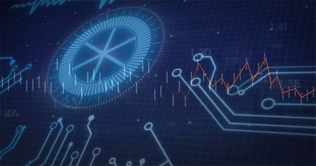 Futuristic Digital Dashboard with Circuitry and Data Visualization