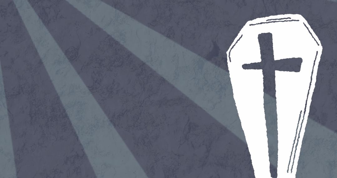 Gothic Coffin Illustration with Dark Rays Background