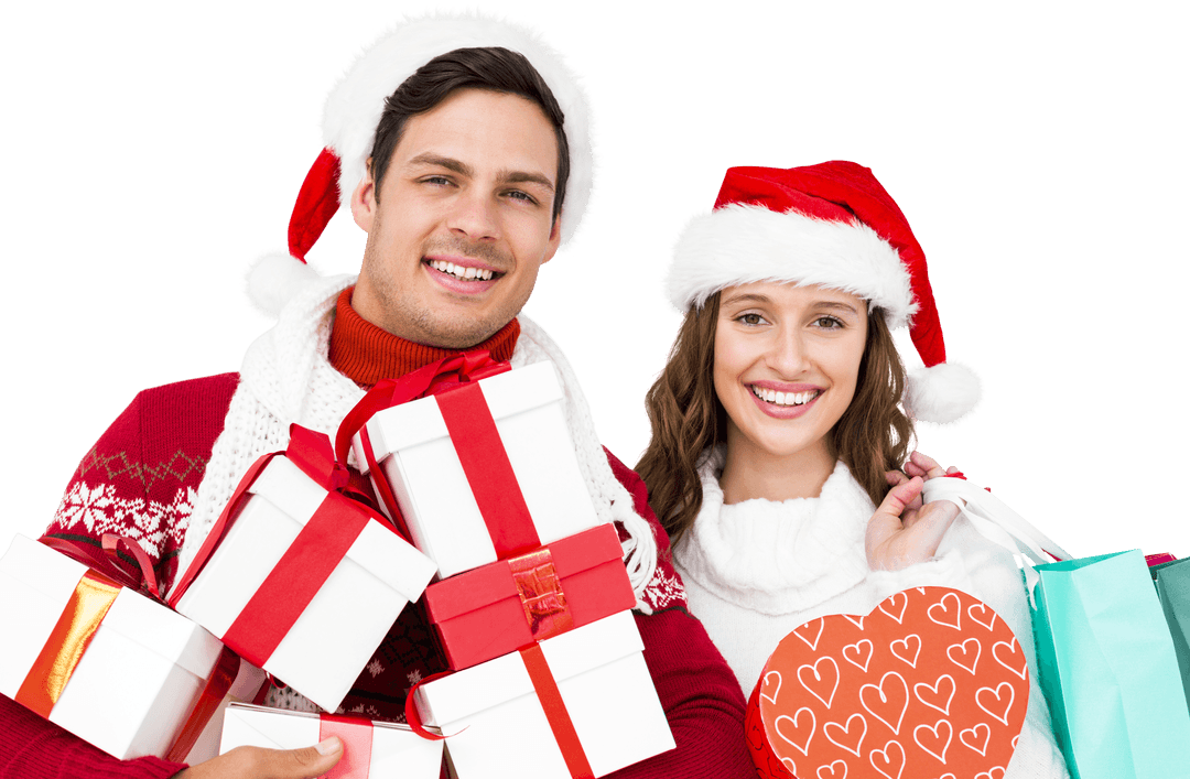 Transparent Happy Couple With Gift Boxes and Shopping Bags
