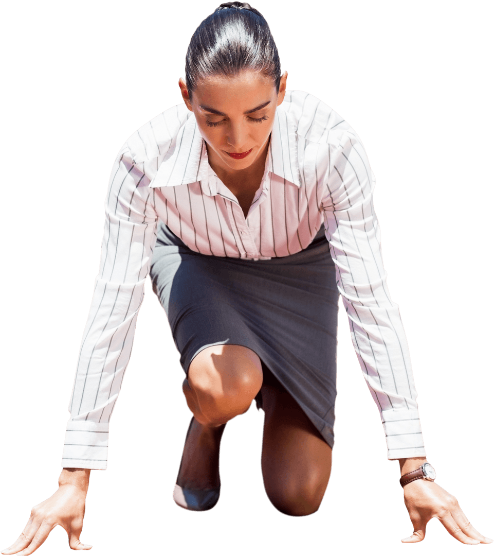 Caucasian Businesswoman at Starting Line Transparent Background