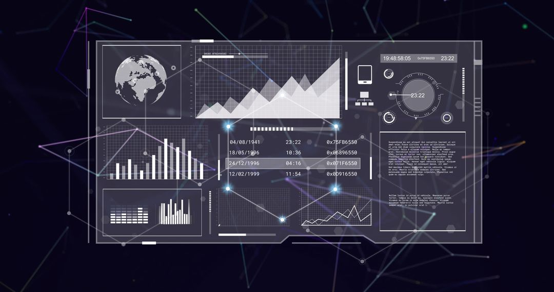 Data processing visualization in futuristic digital interface