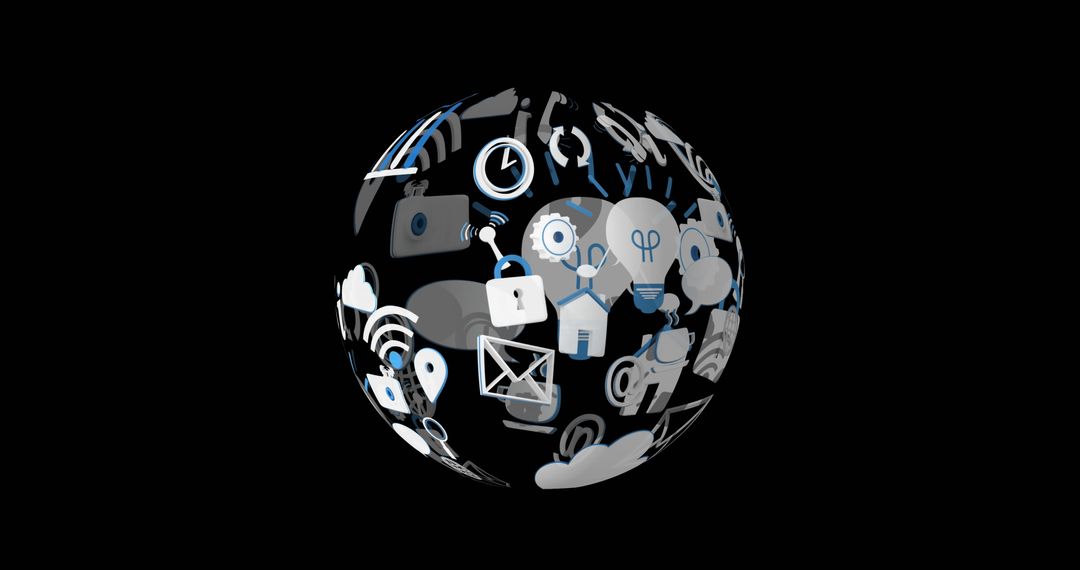 Rotating Sphere of Digital Network and Technology Icons