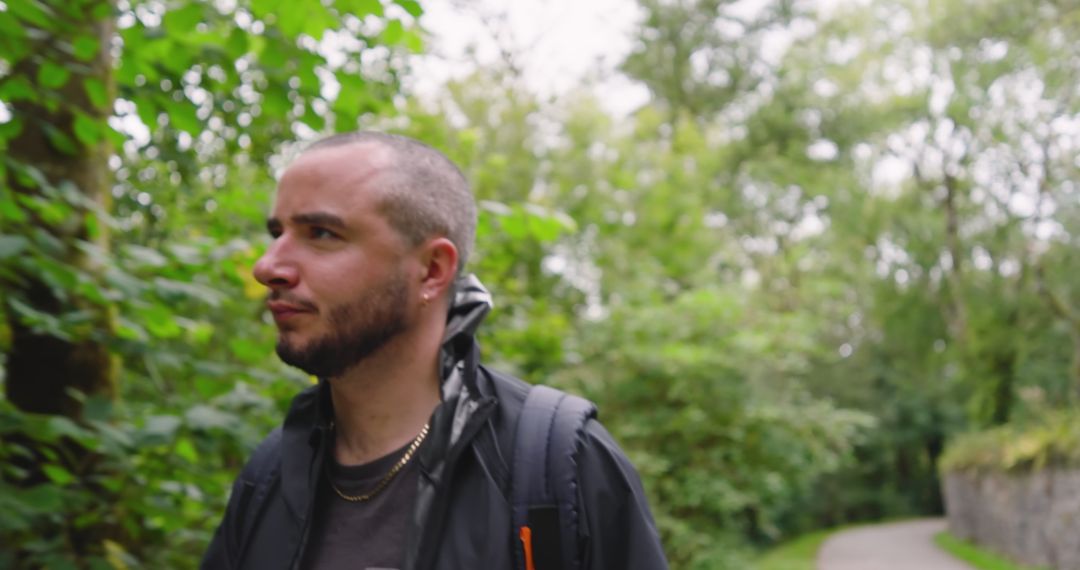 Man Walking in Park Relaxed with Nature