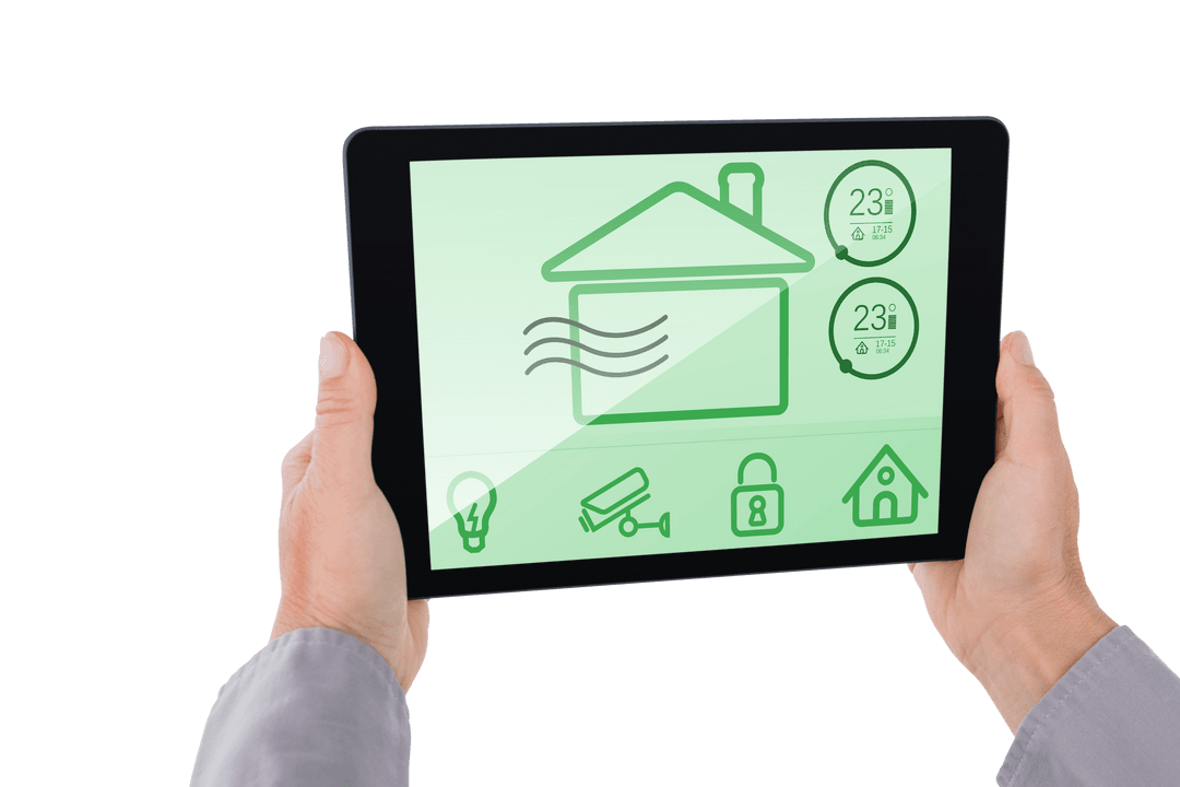 Transparent Digital Tablet Displaying Smart Home Controls