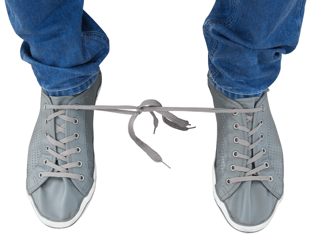 Transparent Concept of Missteps with Shoe Laces Tied Together