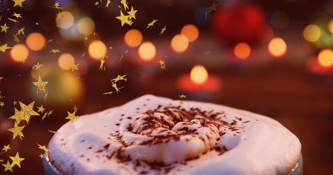 Festive Hot Chocolate with Twinkling Stars and Candlelight