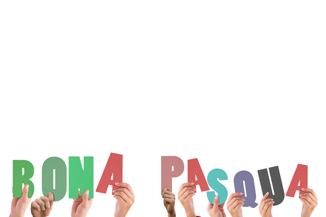 Hands Holding 'Bona Pasqua' Letters Transparent Background