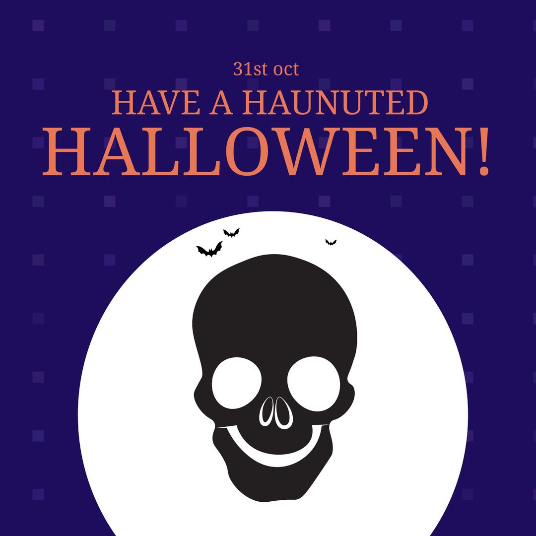 Halloween Skull and Bats Graphic in Blue Background