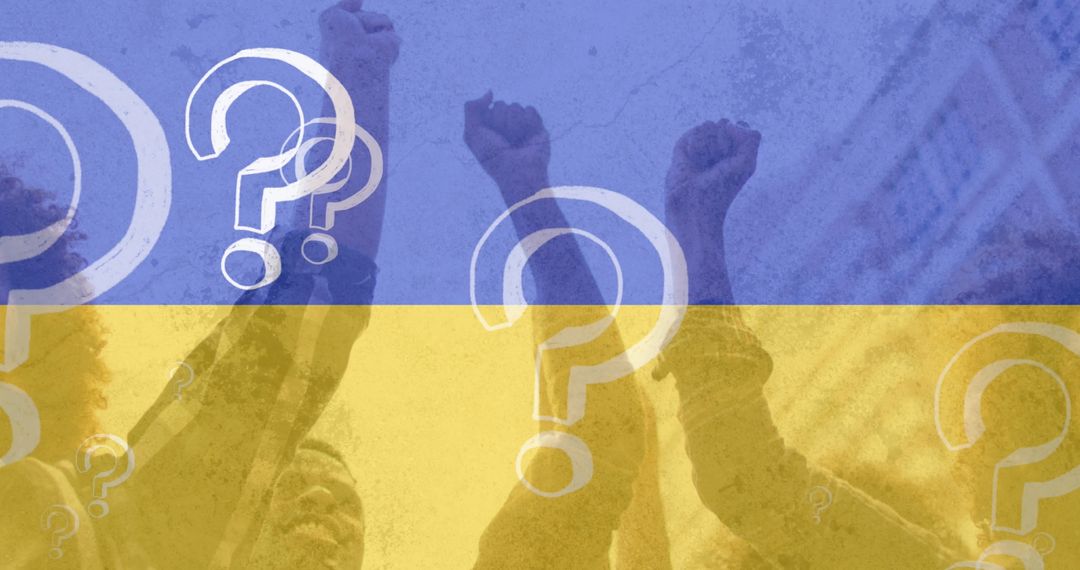 Protests Under Ukraine Flag With Encircling Question Marks