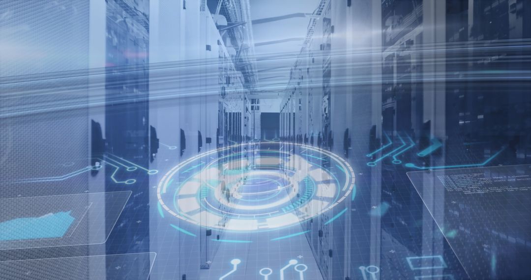 Digital Interface with Holographic Data Overlay in Server Room