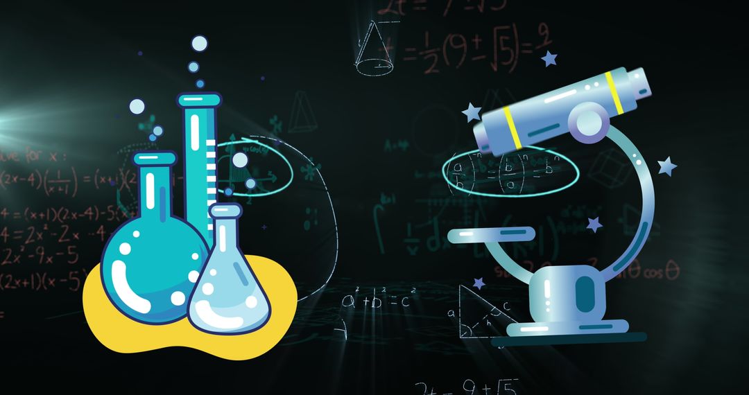 Colorful Science Icons with Blackboard Equations