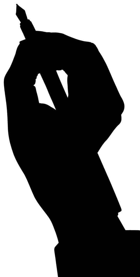 Silhouette of Hand Holding Pen on Transparent Background Isolated