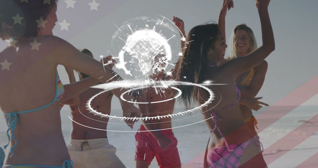 Global Celebration: Diverse Friends Enjoying Beach Party on 4th of July