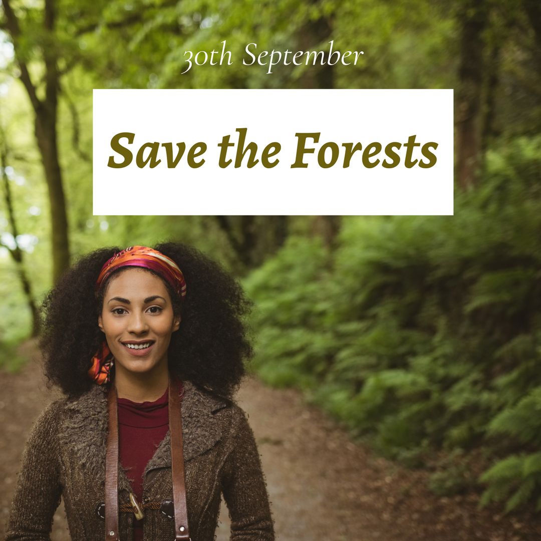 Young Woman Standing Confident in Forest Promoting Conservation