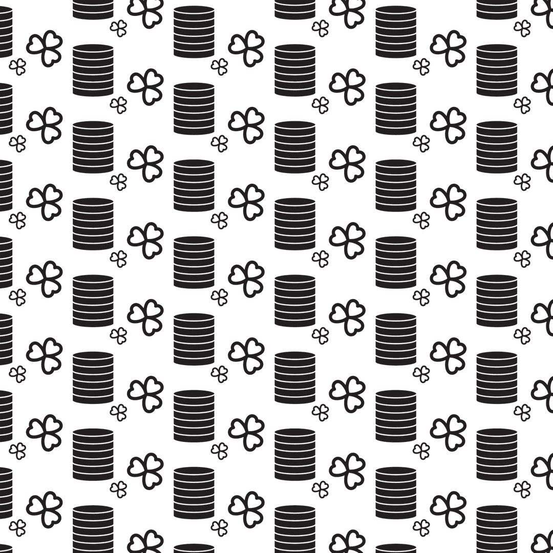 Seamless transparent pattern with black shamrocks