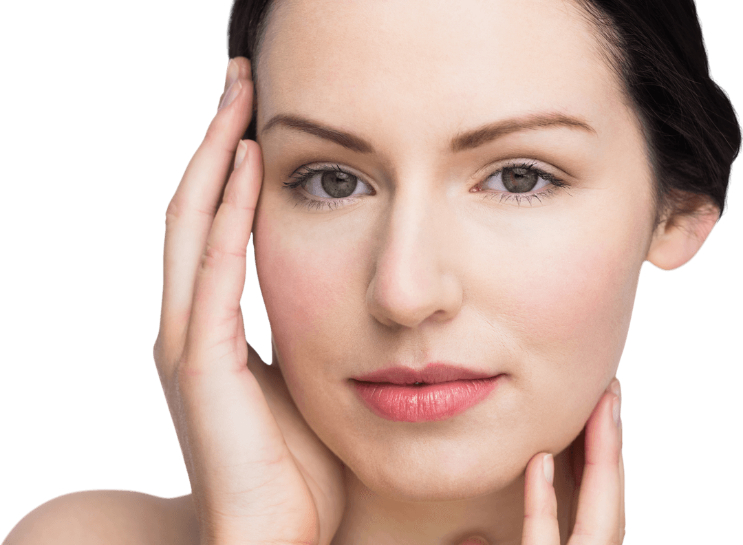 Young Woman Posing with Natural Makeup on Transparent Background
