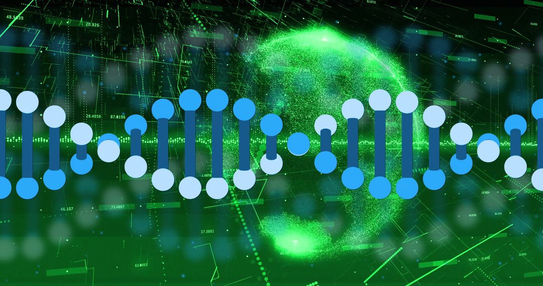 Digital DNA Helix with Futuristic Globe Interface