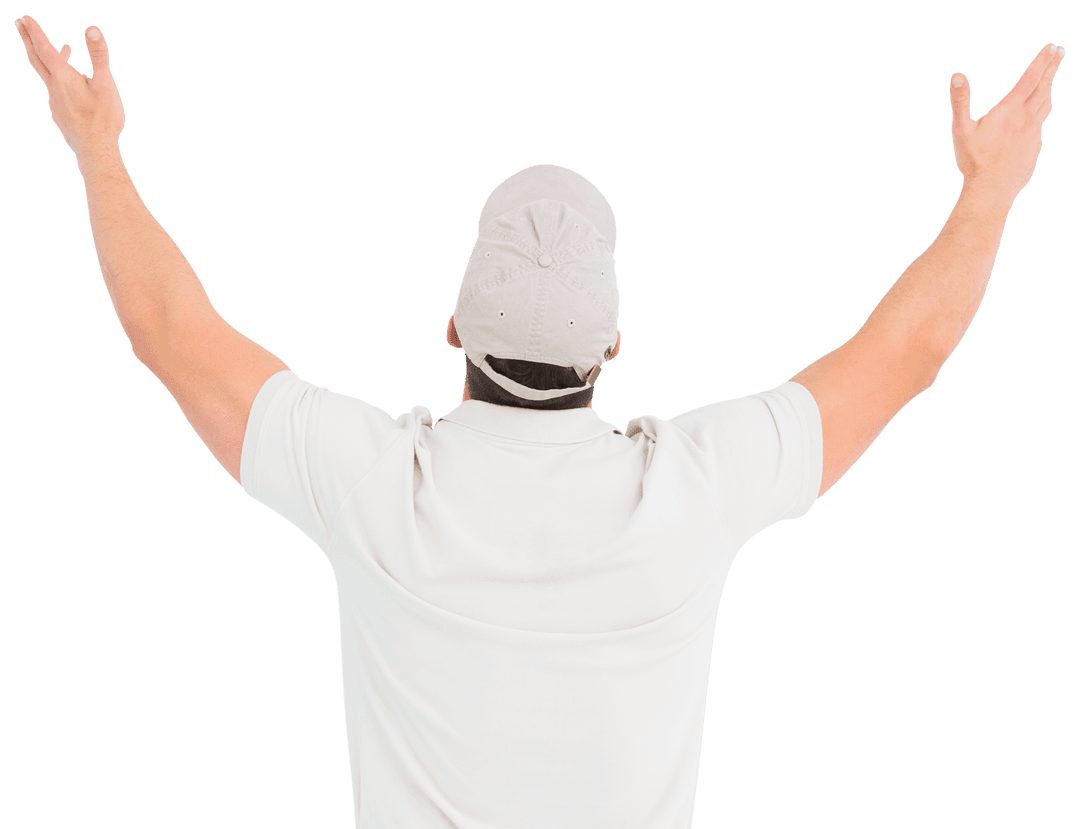 Celebrating Man with Arms Raised on Transparent Background