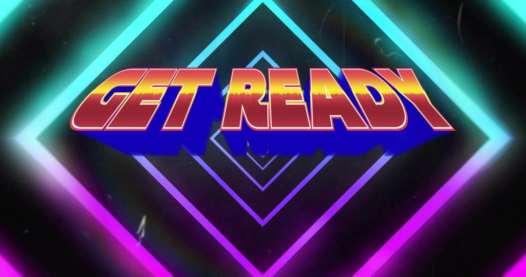 Retro Get Ready Text with Neon Retro Digital Art