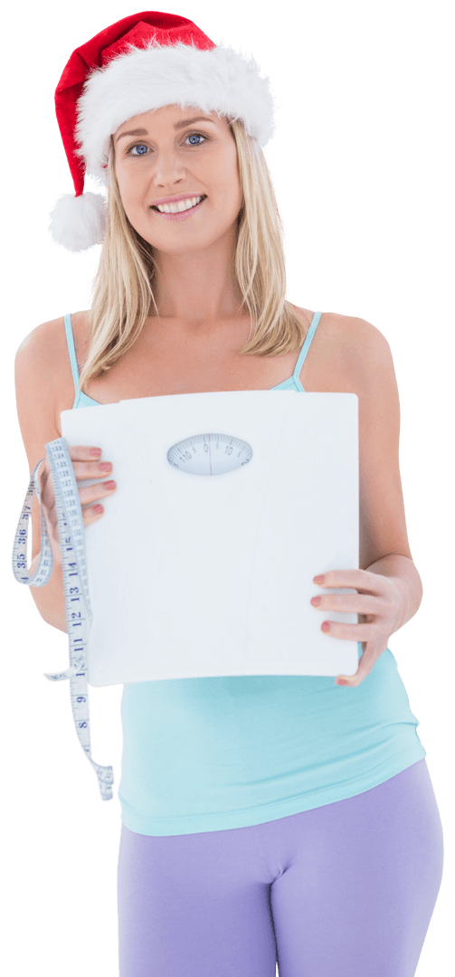 Festive Fitness Motivation with Woman Holding Scale