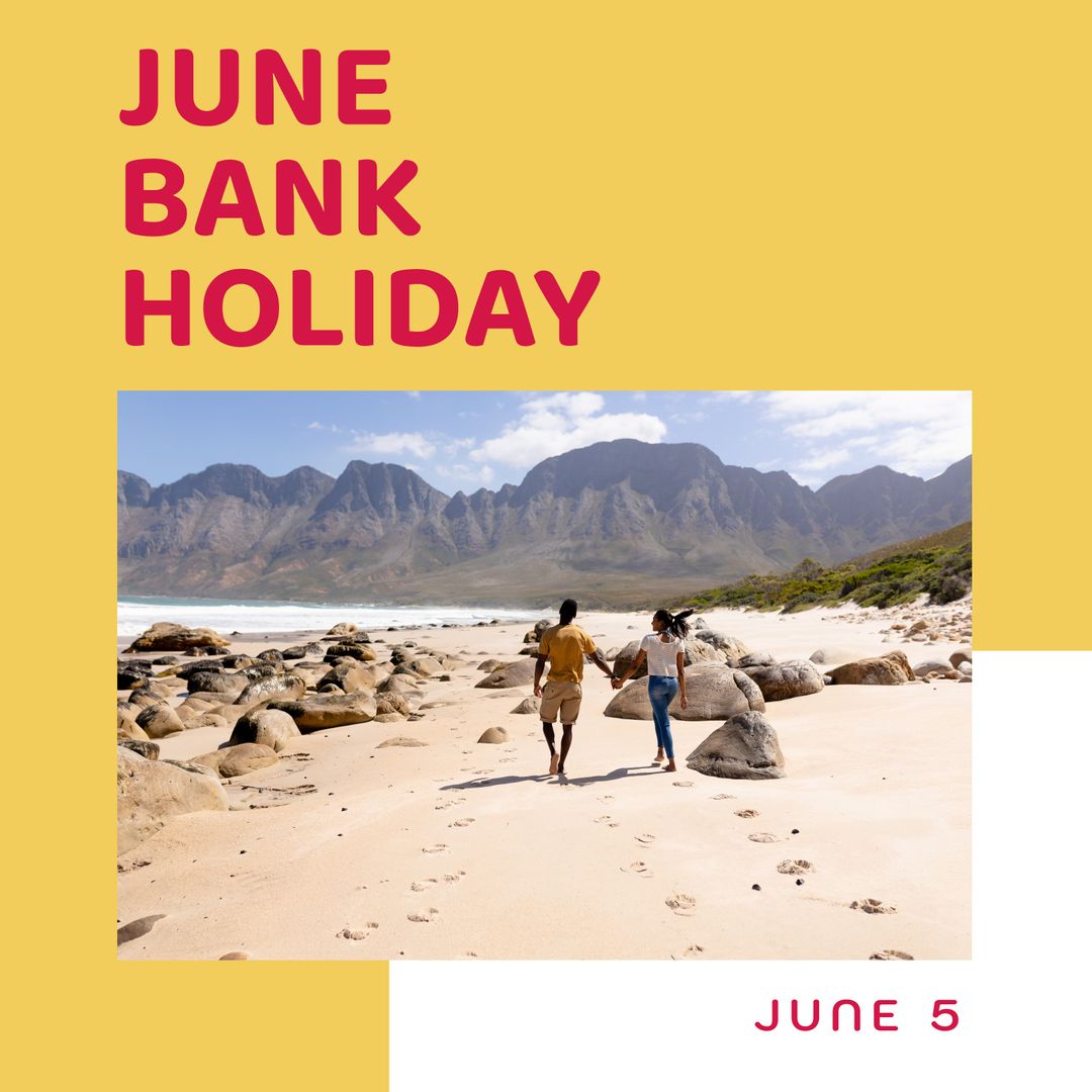 Couple Walking Holding Hands on Scenic Beach Celebrating June Bank Holiday