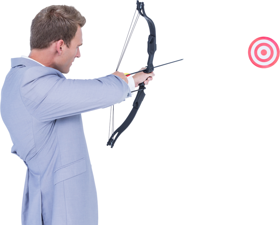 Caucasian Businessman Shooting Arrow Hitting Target Business Office Concept Transparent Background - Download Free Stock Images Pikwizard.com