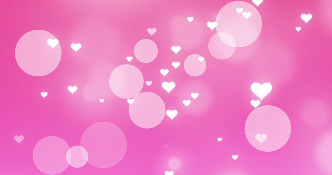 Romantic Hearts and Circles on Pink Bubble Background