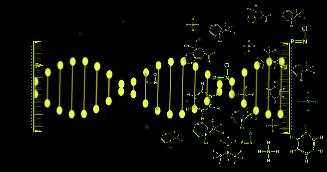 DNA Helix and Chemical Structures on Digital Display