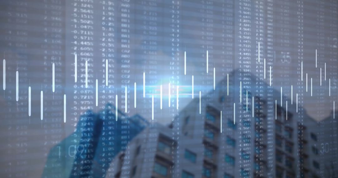 Financial Data Visualization Over Modern City Buildings