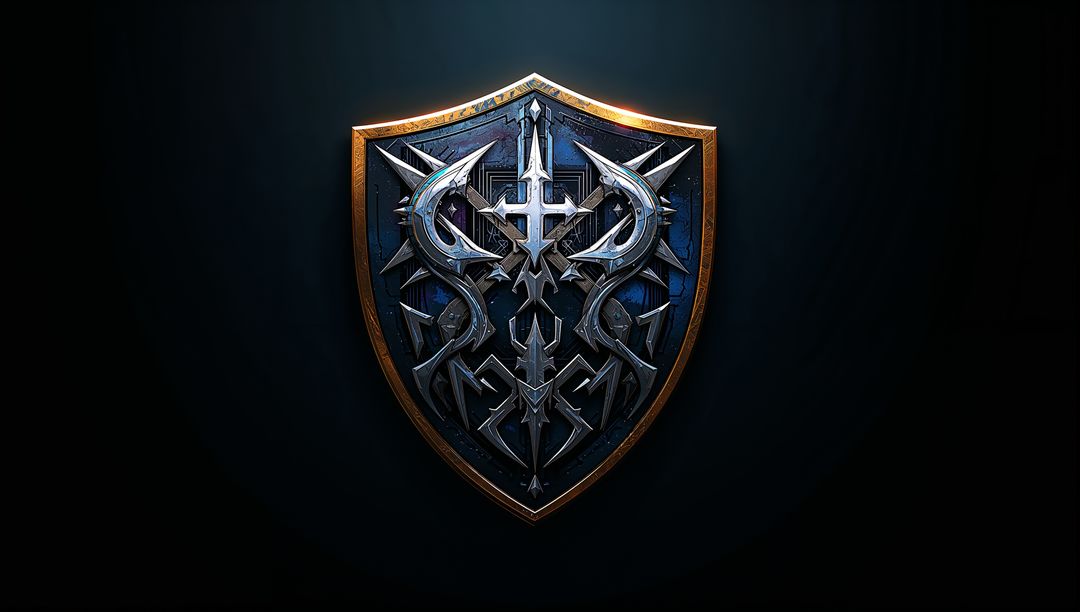 Medieval-style Blue Silver Shield with Bronze Gold Rim