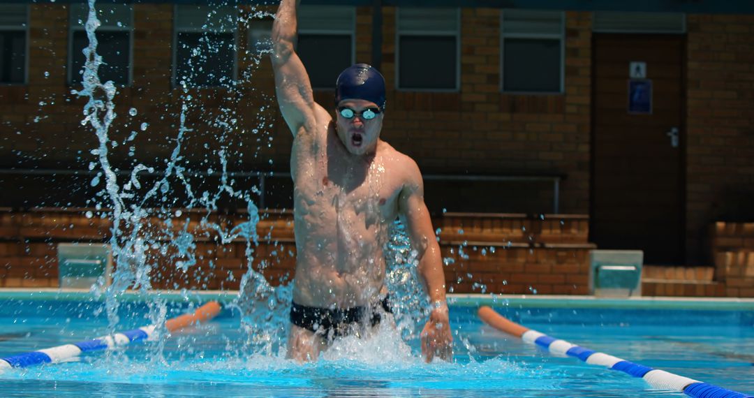 Competitive Swimmer Celebrating After Winning Race - Free Images, Stock Photos and Pictures on Pikwizard.com