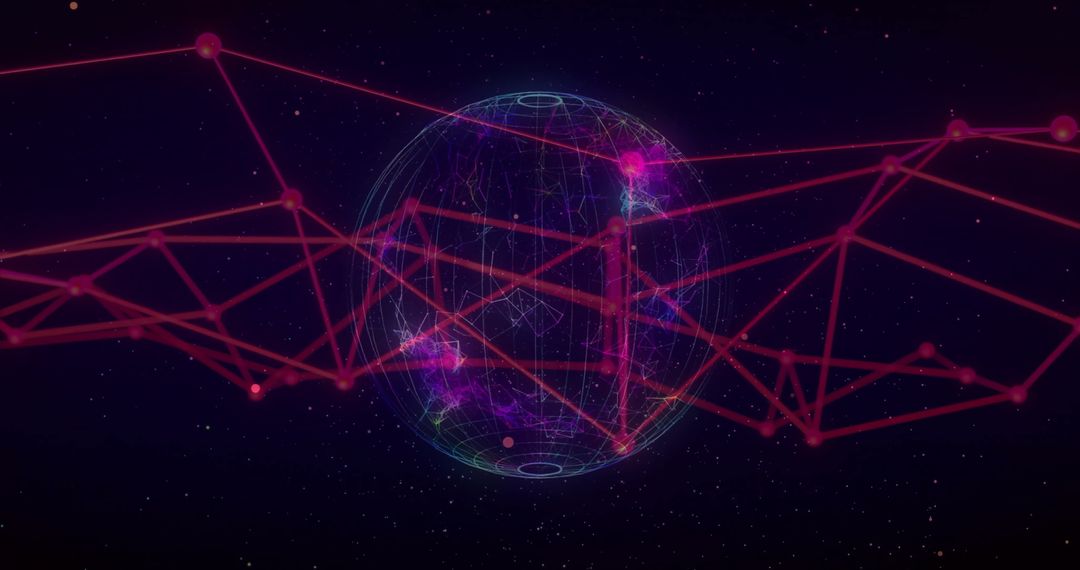 Globe Enveloped in Digital Network on Dark Background