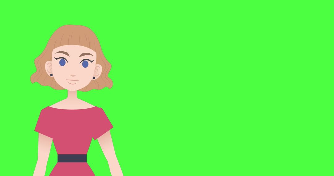 Animated Caucasian Woman Gesturing on Green Screen Background