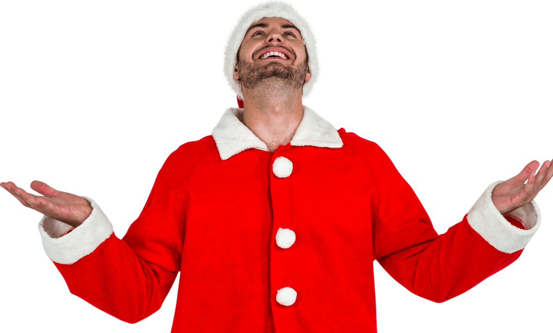Joyful Man in Transparent Santa Costume Celebrating