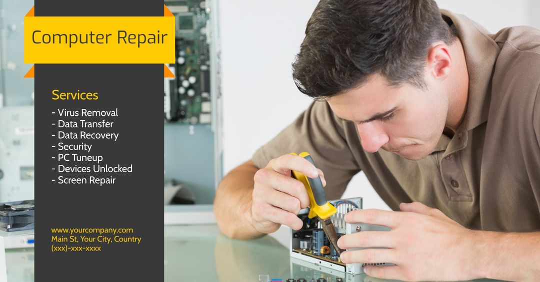 Technician Repairing PC for IT Support Services Marketing - Download Free Stock Templates Pikwizard.com