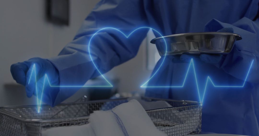 Surgeon Preparing Instruments with Heart Rate Overlay