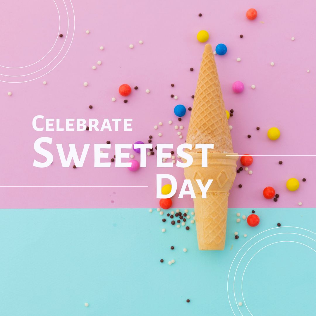 Celebrate Sweetest Day with Candy and Ice Cream Cone on Pink and Blue Pastel Background - Download Free Stock Templates Pikwizard.com