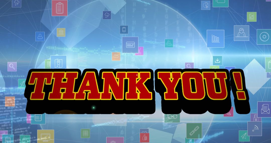 Thank You Message Over Digital Icons on Blue Background
