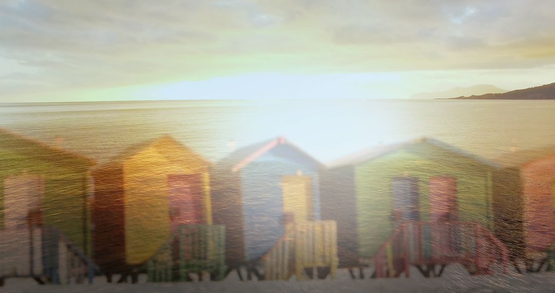Tranquil Sunset Over Vibrant Beach Huts with Blurring Motion