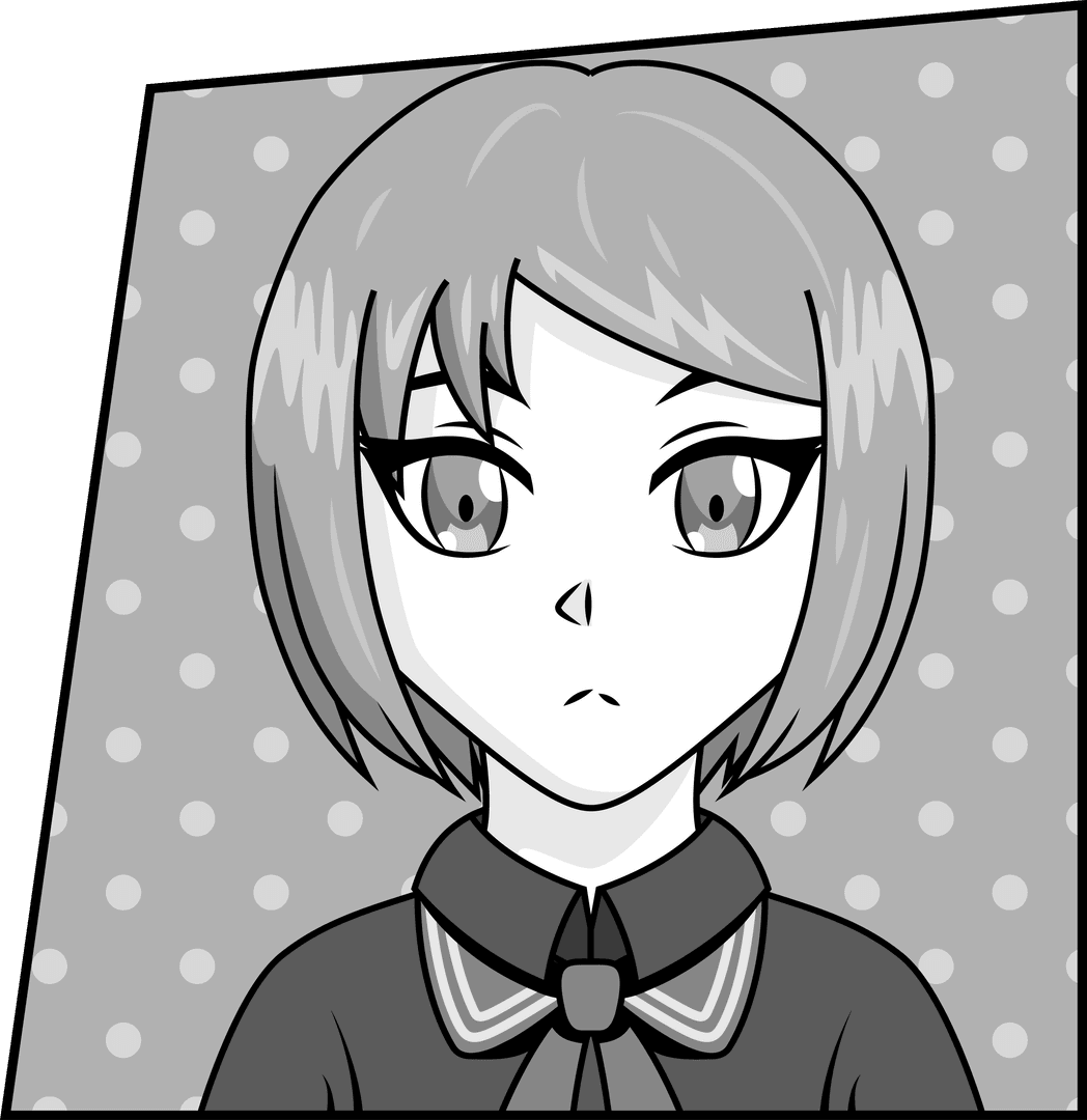 Monochrome Anime Character Portrait on Transparent Background