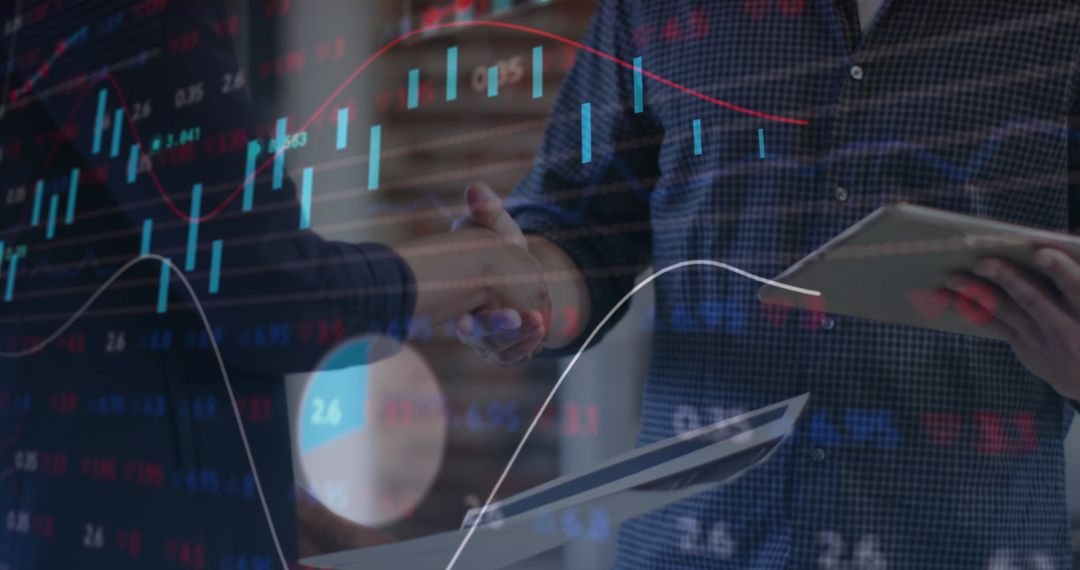Financial Data Overlaid on Business Handshake Digitally