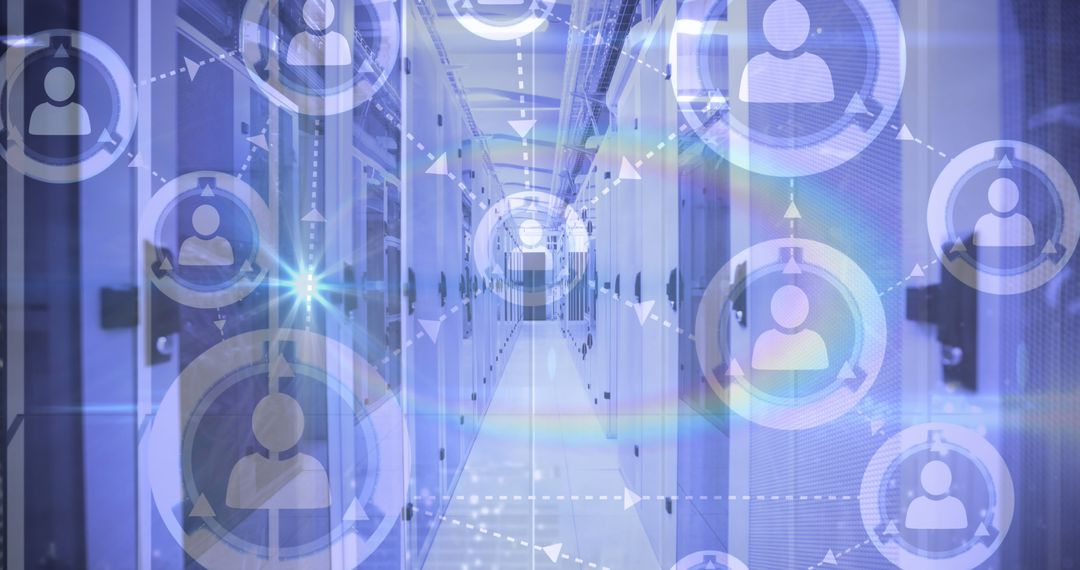 Connected Network Icons in Modern Server Room