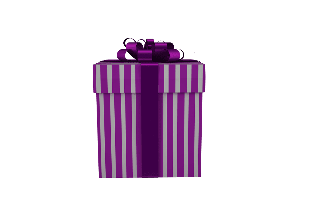 Striped Purple Gift Box on Transparent Background