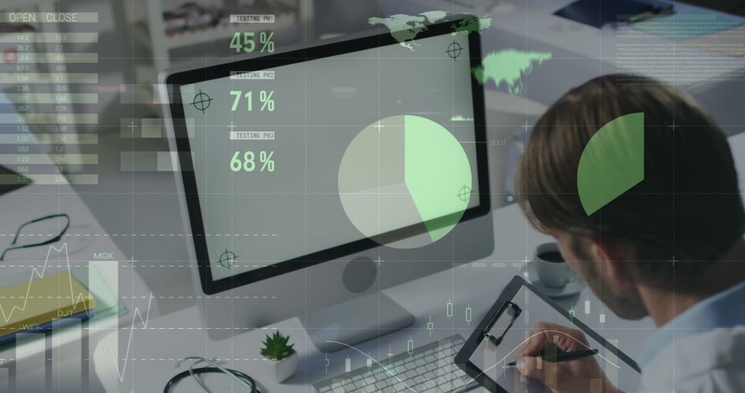 Data Analysis Businessman Working with Digital Graphics and Statistics