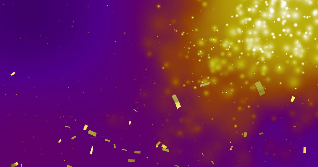 Gold Confetti and Glowing Lights on Purple Background