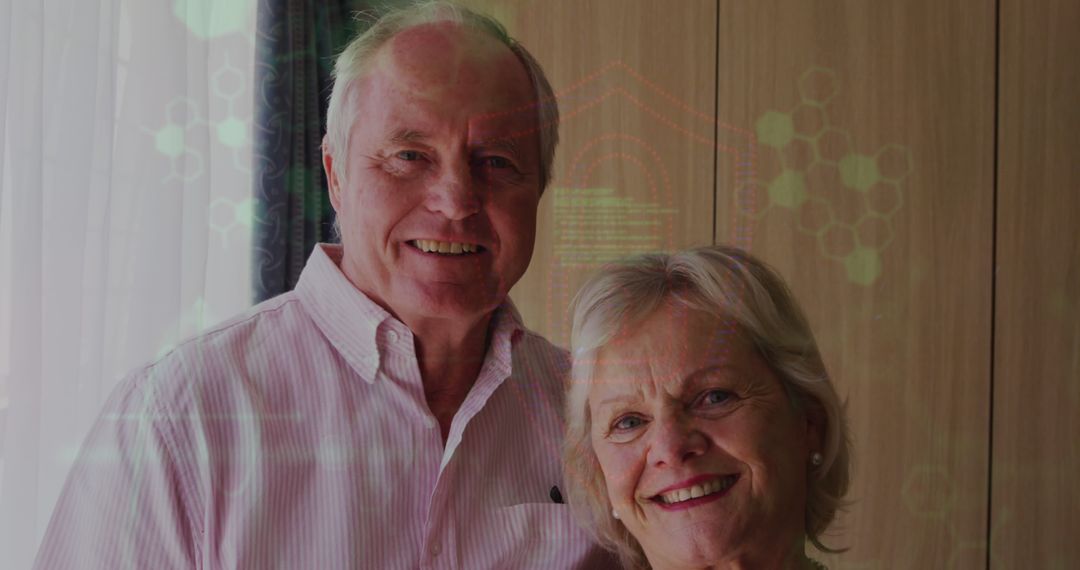 Smiling Senior Couple with Digital Data Overlay Representation