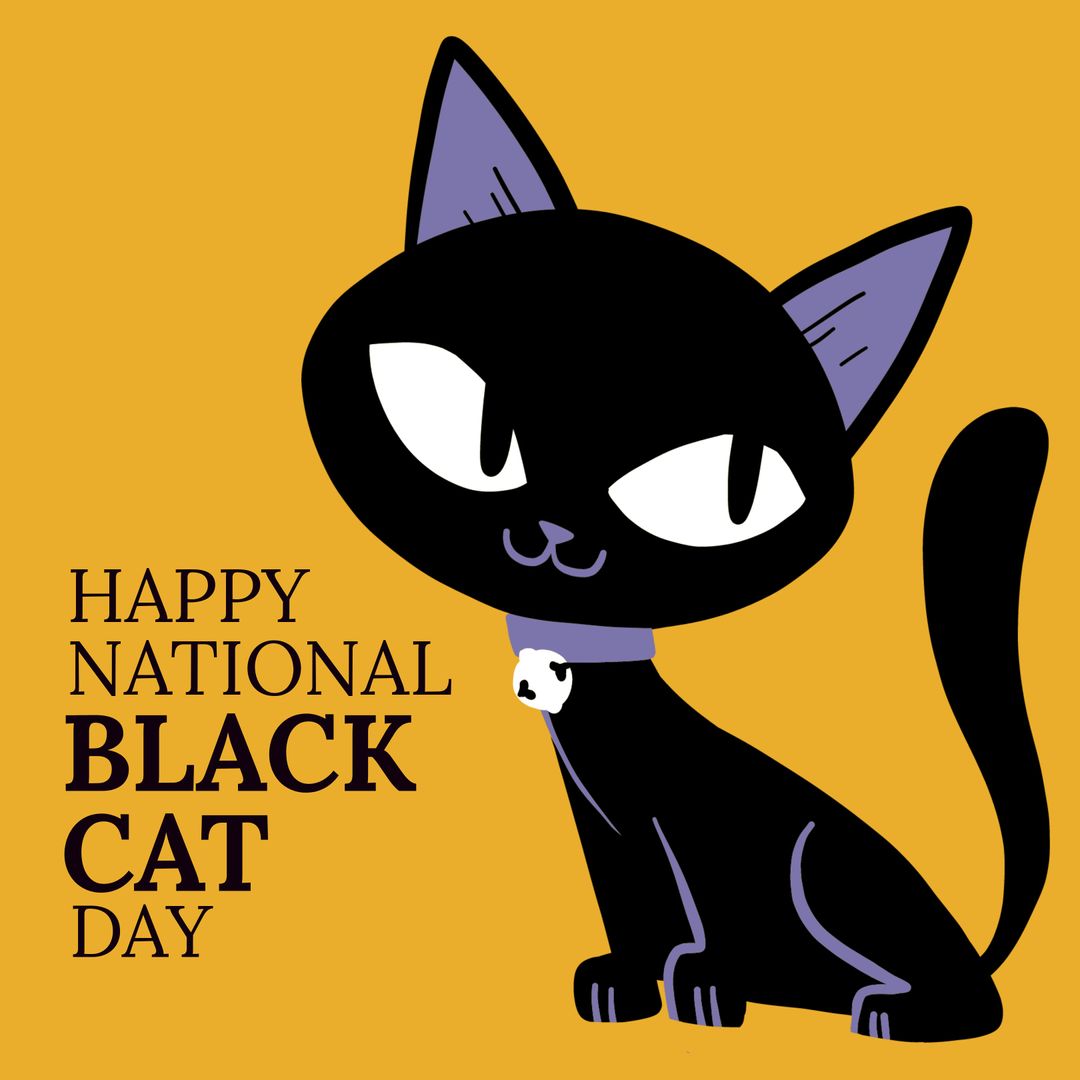 Cute Black Cat Celebrating National Black Cat Day Joyfully