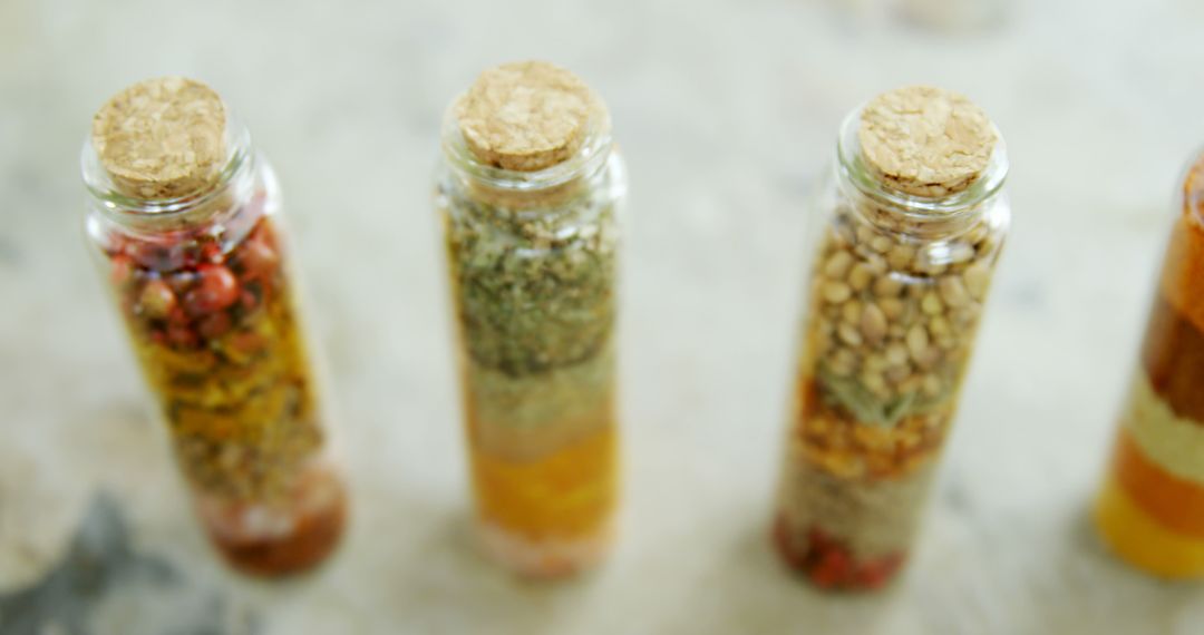 Assorted Herbal Spices in Glass Bottles with Cork Lids - Free Images, Stock Photos and Pictures on Pikwizard.com