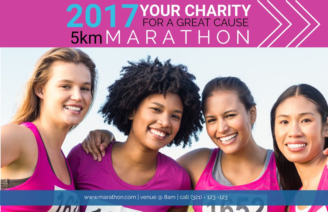 Diverse Group of Happy Women Posing for Charity Marathon Event - Download Free Stock Templates Pikwizard.com